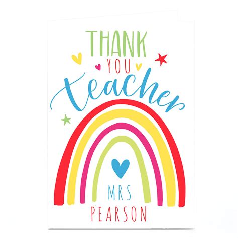 Buy Personalised Nikki Whiston Thank You Teacher Card Rainbow For Gbp