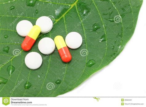Medicine Pills On The Green Leaf Stock Image Image Of Laboratory