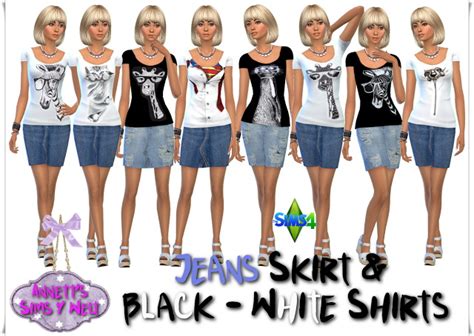 Jeans Skirt And Black White Shirts At Annetts Sims 4 Welt Sims 4 Updates