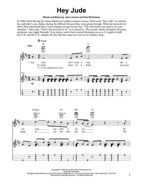 So it's in a different key but i hope some novice players find it useful. Hey Jude sheet music by The Beatles (Ukulele - 157677)
