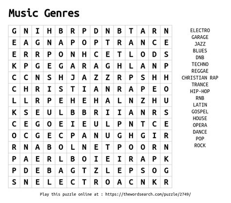 What is another word for participate major magdalene. Download Word Search on Music Genres