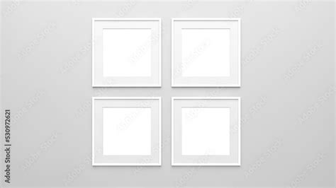 Four Empty Frames Collage Mockup On The Wall White Picture Frames