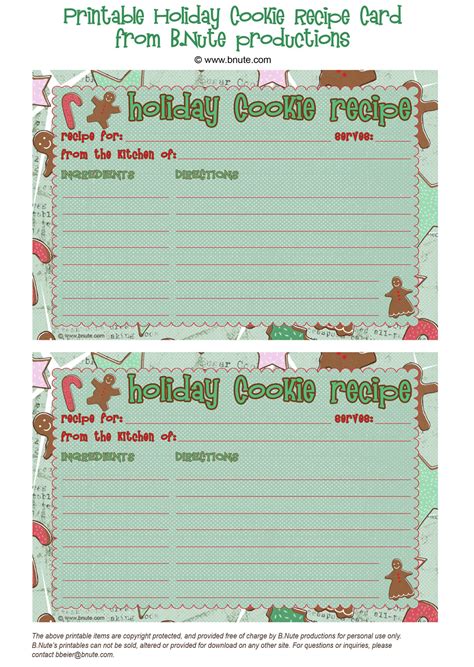 Bnute Productions Free Printable Holiday Cookie Recipe Card