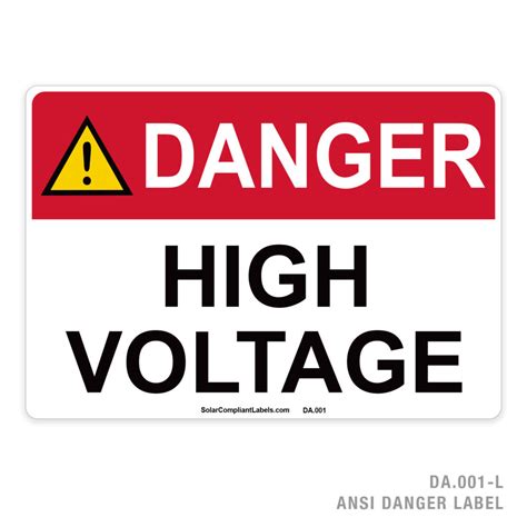 Danger High Voltage 001a Ansi Label Solar Compliant Labels