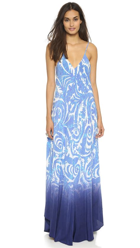 Charlie Jade Blue Waves Silk Maxi Dress Lyst