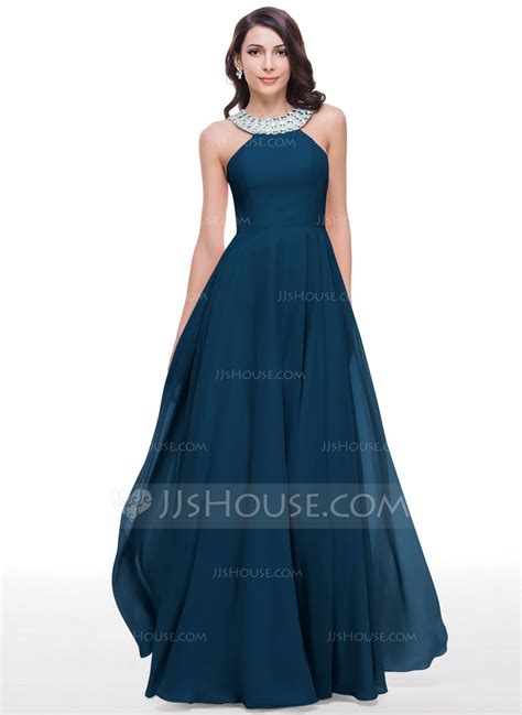 Us 15300 A Line Scoop Neck Floor Length Chiffon Prom Dresses With