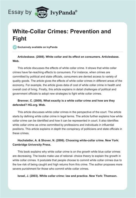 White Collar Crimes Prevention And Fight 716 Words Annotated