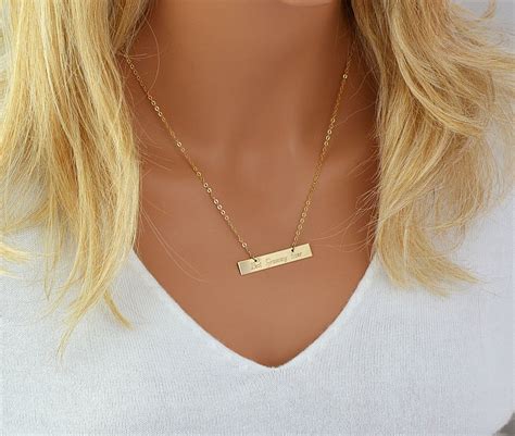 Gold Bar Necklace Name Necklace Custom Gold Bar Engraved Necklace Personalized Gold Bar
