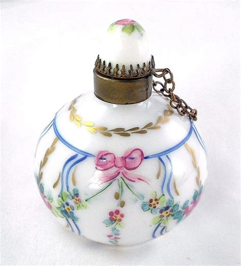 Limoges Box Vintage Round Floral Perfume Bottle Flask Roses Peint