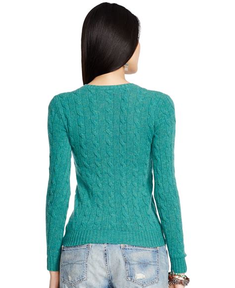 Polo Ralph Lauren Cable Knit V Neck Sweater In Green Lyst