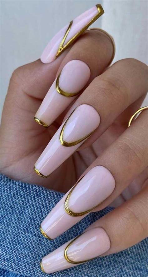 57 pretty nail ideas the nail art everyone s loving pink and gold line nails