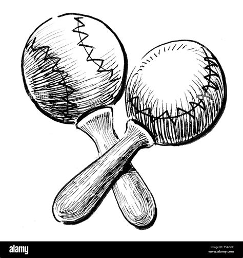 Maraca Musical Instrument Ink Black And White Drawing Stock Photo Alamy