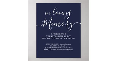 Wedding Memorial Navy Blue In Loving Memory Poster Zazzle