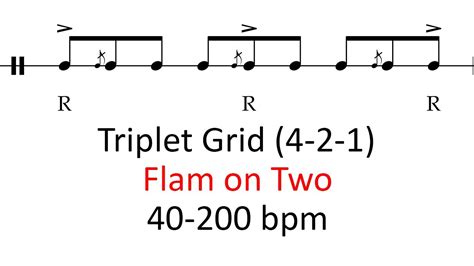 Flam On Two 40 200 Bpm Play Along Triplet Grid Drum Practice Sheet