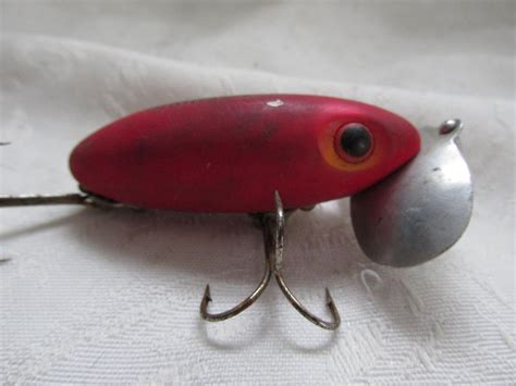 Vintage Arbogast Jitterbug Fishing Lure Red Bodyorg Eyesmetal Lip