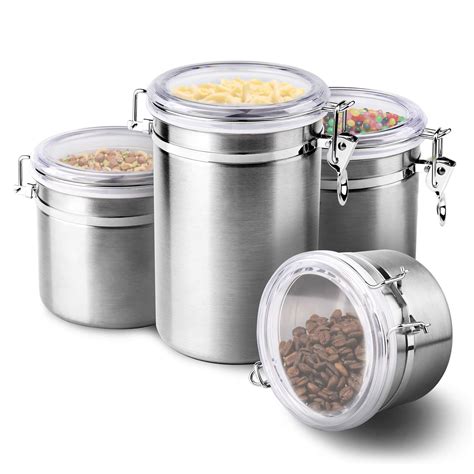4 pcs stainless steel airtight canister set food storage container for kitchen ebay