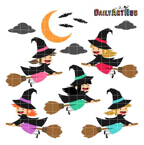 Halloween Cute Witches Clip Art Set Daily Art Hub