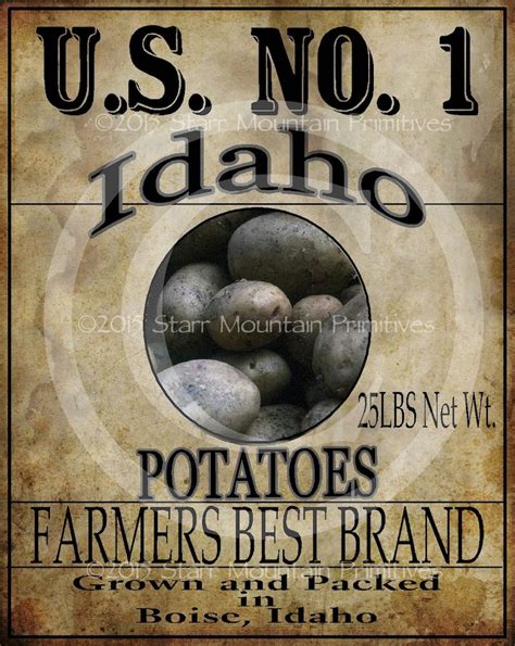 Primitive Idaho Potato Potatoes Label Jpeg Digital Image Feedsack Logo