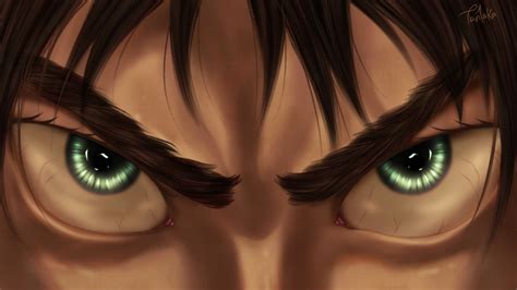 Attack On Titan Very Closer Of Eren Yeager With Green Eyes