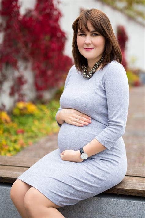 Happy Pregnant Woman Sitting In Autumn Park Stock Image Image Of Happy Park 120558689