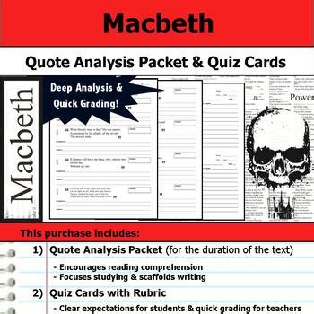 The list includes lady macbeth quotes, macbeth ambition quotes, macbeth witches quotes etc. Macbeth - Quote Analysis & Reading Quizzes by S J Brull | TpT