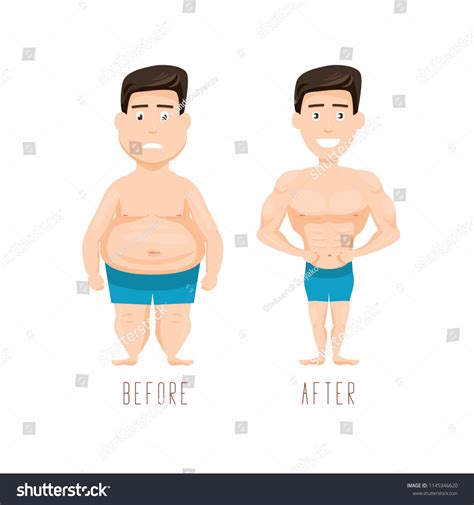 Fat Slim Man Before After Weight Stock Vector Royalty Free 1145346620