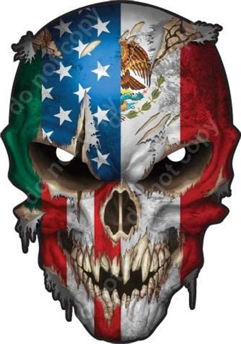 American Mexico Country Flag Skull Vinyl Decal Bumper Window Etsy