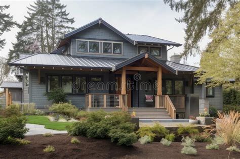 Modern Craftsman House Exterior With Metal Roof And Shingle Siding