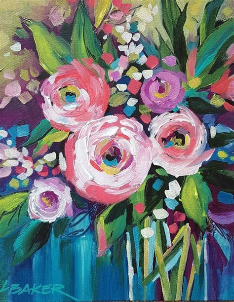 Bold Colourful Contemporary Painting Of A Bouquet Of Flowers Lots Of
