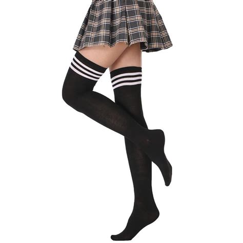 buy thigh high over the knee high socks for women striped long stockings cute kawaii leg warmers