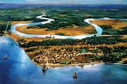Village of Jamestown, on the James River, Virginia, c. 1615 ...