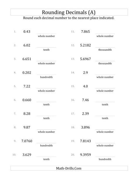 Rounding Various Decimals To Various Decimal Places A