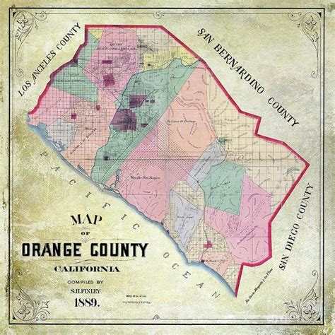 1889 Orange County California Map Art Print By Jon Neidert California