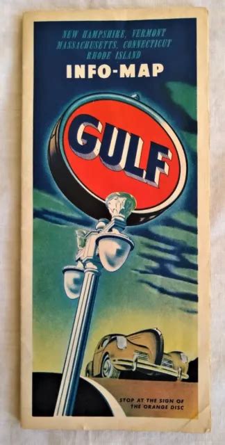 Gulf Oil Road Map Vintage 1944 New England Nh Vt Ma Ct Ri Vg