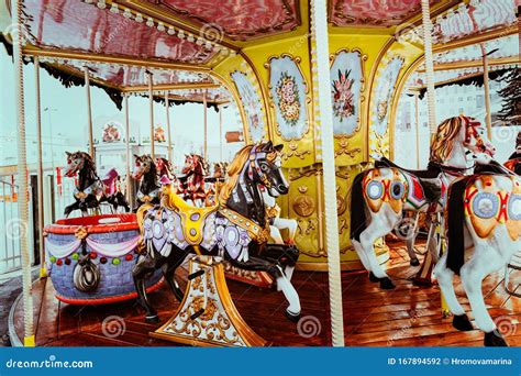 Children S Carousel With Horses Without Children Winter Photo Frosty