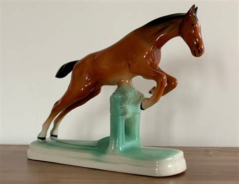 Porcelain Figurine Horse Jumping A Fence Polish Porcelain Etsy