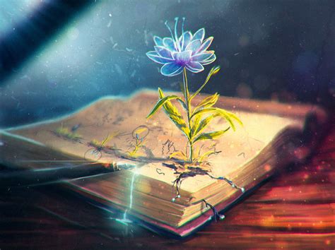 Magic Flower In Blooming At Old Book Digital Art Wallpaper Gambar