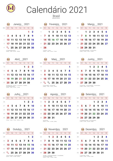 Calendário 2021 Em Formato Png Brasil
