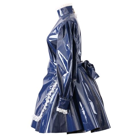 New Arrival Custom Made Sissy Maid Dark Blue Dress Lockable Uniform