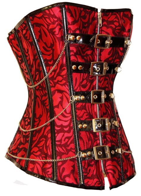 Red Gothic Corsets Black Tie Steel Buckle Skirt Fashion