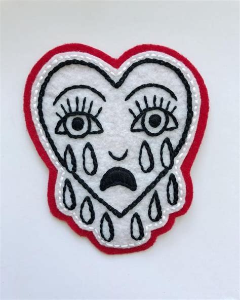 Crying Heart Patch Hand Embroidered Small Hand Tattoos Classic