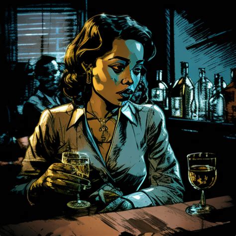 Rough Hare302 Film Noir Black Female Private Detective Having A Drink In A Dark Bar High