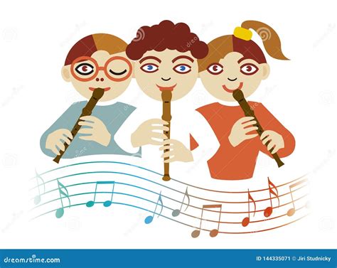 Children Playing On The Flute Stock Vector Illustration Of Player
