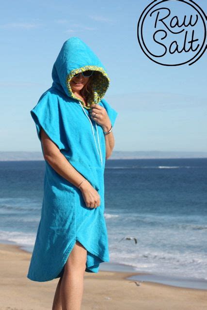 Blue Hooded Towel Absorbent Velour Change Poncho Surf Cover Up Beach