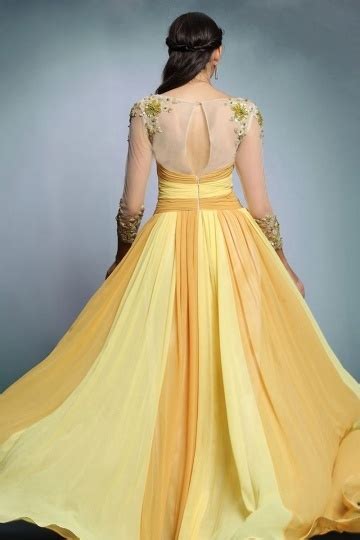 2015 New Yellow Bateau Chiffon A Line Long Evening Dress With Sleeves