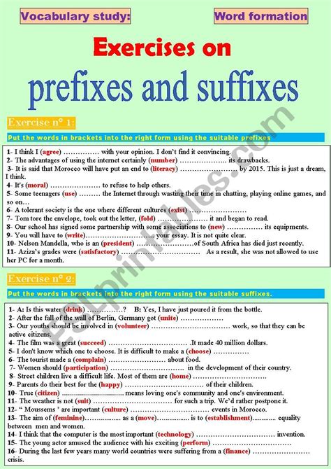 Word Formation Prefixes And Suffixes Exercises Pdf Exercise Poster