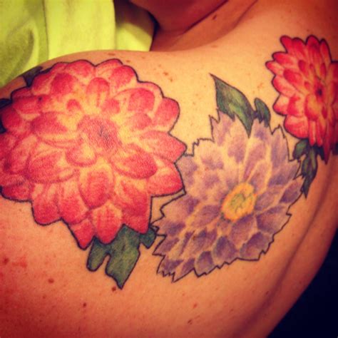 My Dahlia Tattoo Colorful Flowers Shoulder Tattoo Dahlia Tattoo