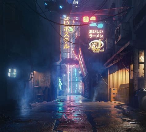 Lighting Exercise In Ue Night Time Alleyway With Neon Signs