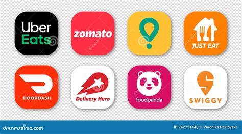 Popular Food Delivery Service Logos Uber Eats Zomato Glovo Just Eat