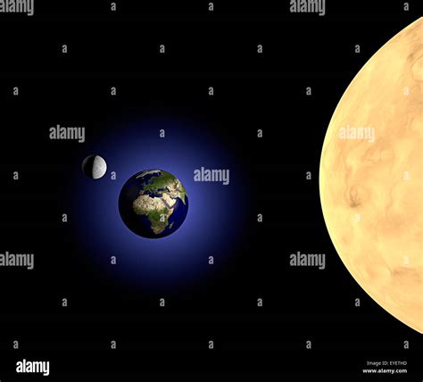 3d View Of The Earth Moon And Sun In Space Stock Photo Alamy